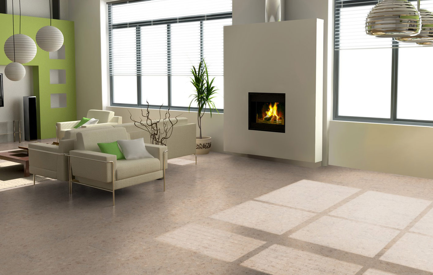 Korkböden im modernen Wohnzimmer moderner Korkboden im Wohnzimmer mit Kamin